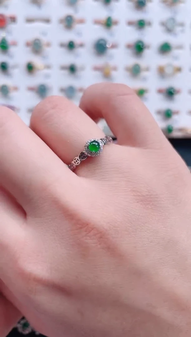 银S925镶嵌戒指翡翠天然翡翠