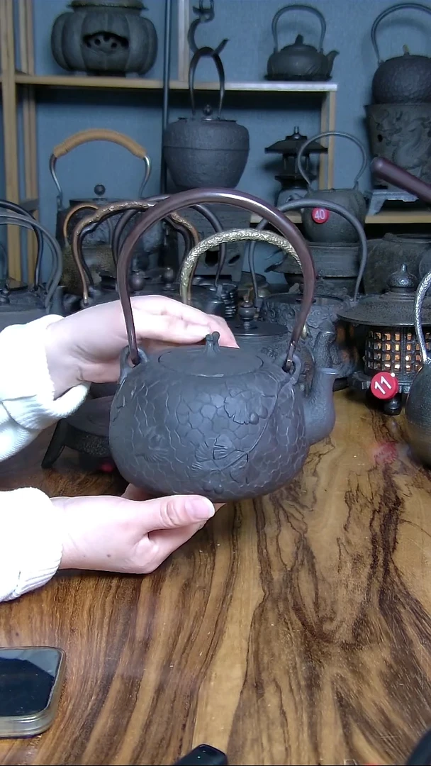 铸铁精铸银杏纯手工铸铁壶1000毫升