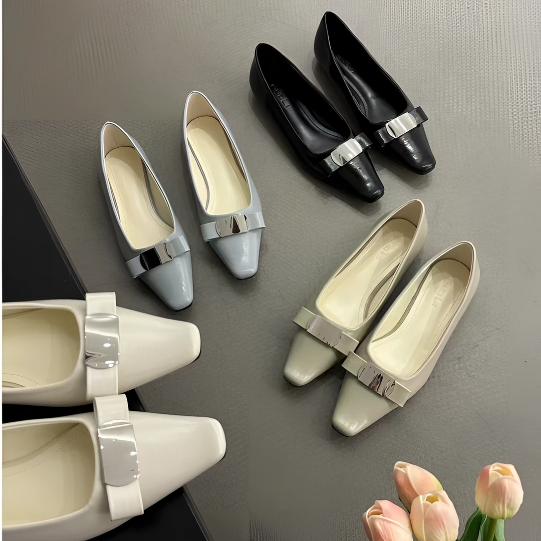 梦梦家/GUO 73-1 2025SS春秋法式金属扣蝴蝶结平底百搭浅口单鞋