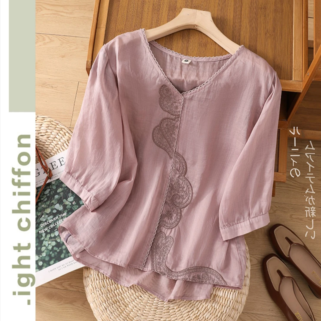 【当天发+退换包邮】棉麻短袖女夏装2025新款宽松显瘦百搭上衣491