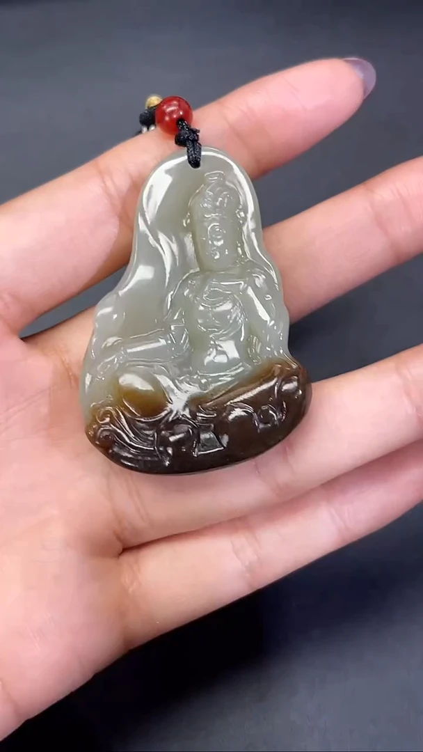 颈饰未镶嵌和田玉707219#和田玉随型精雕观音吊坠多人