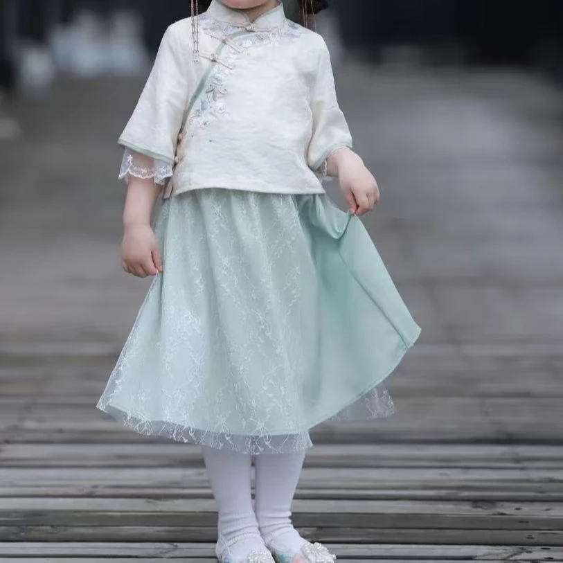 3【青黛】B202女宝夏款国风套装刺绣百搭洋气