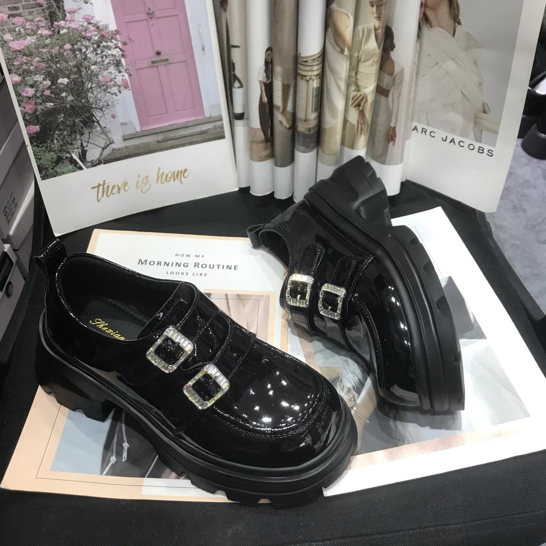 断码清库！春款漆皮5.5cm超轻厚底魔术贴乐福鞋1-030