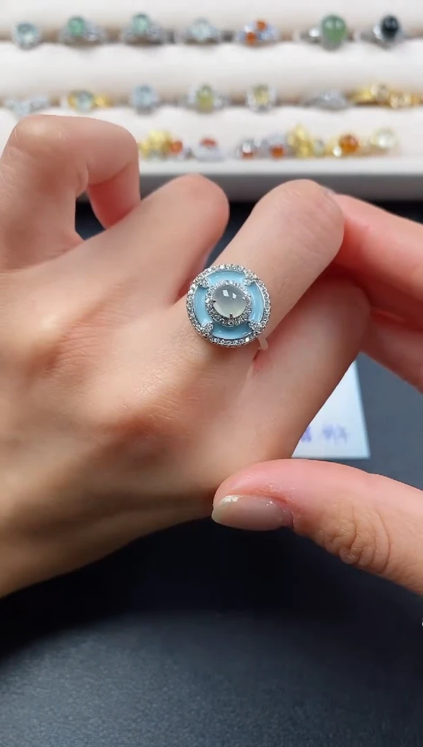 银S925镶嵌戒指翡翠6666666+3