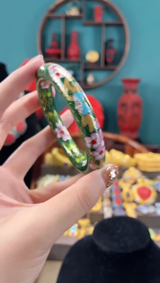 非遗手工景泰蓝镯子绿色