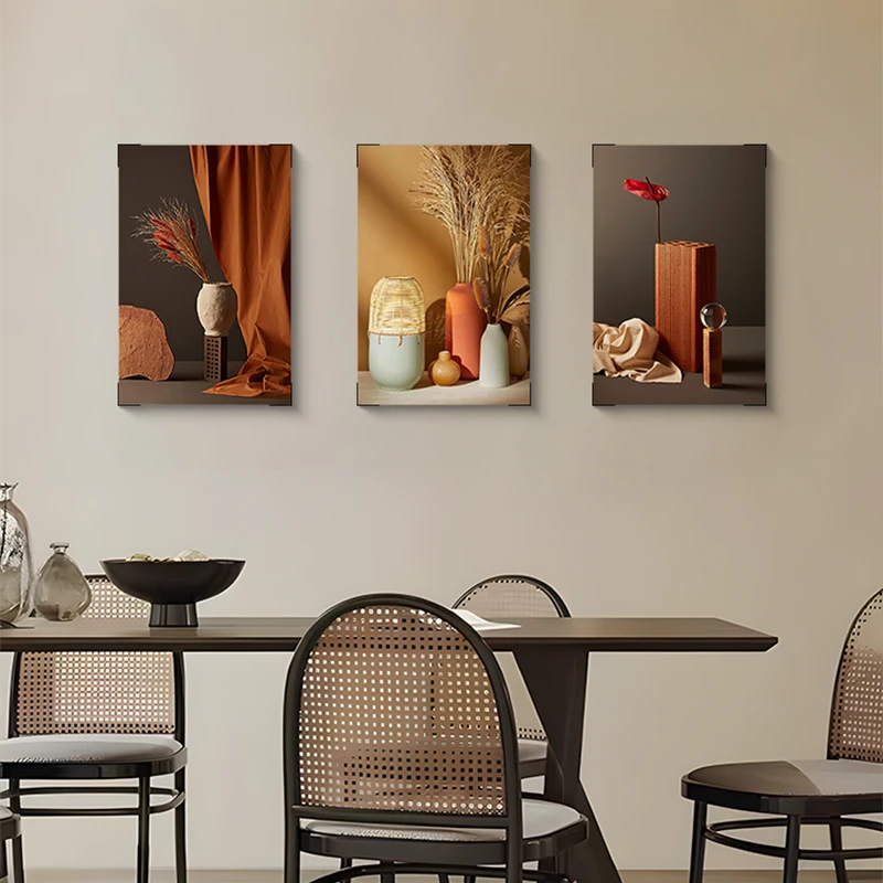 五谷丰登餐厅三联装饰画现代简约挂画饭厅壁画客厅背景画花瓶4060