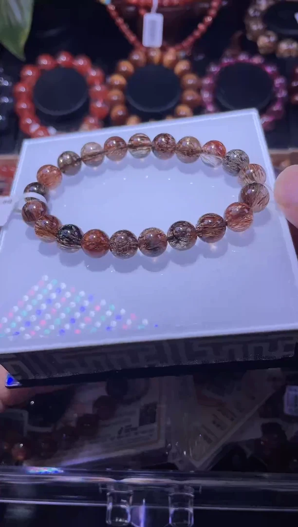水晶手链未镶嵌9mm黑金超七手链单圈