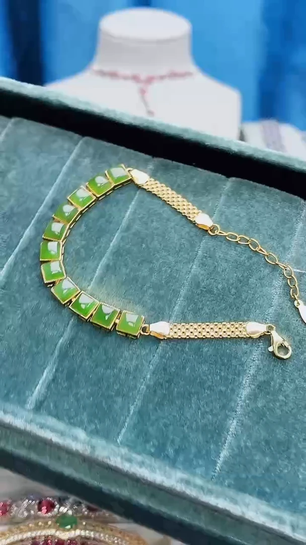 银S925镶嵌手链和田玉185ZB1107产品一个