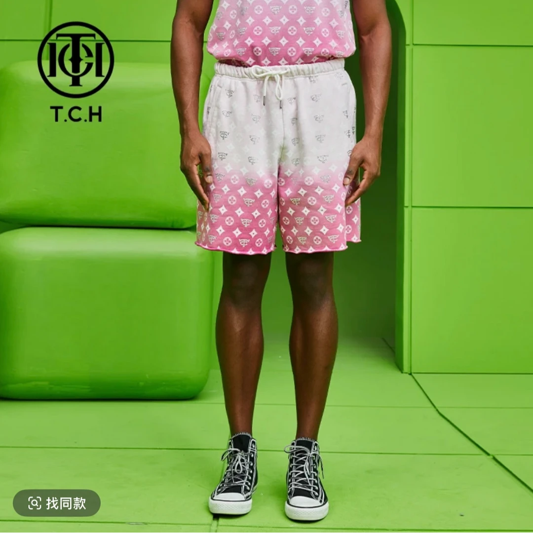 TCH潮牌男女潮流运动宽松轧染五分裤T69A218008