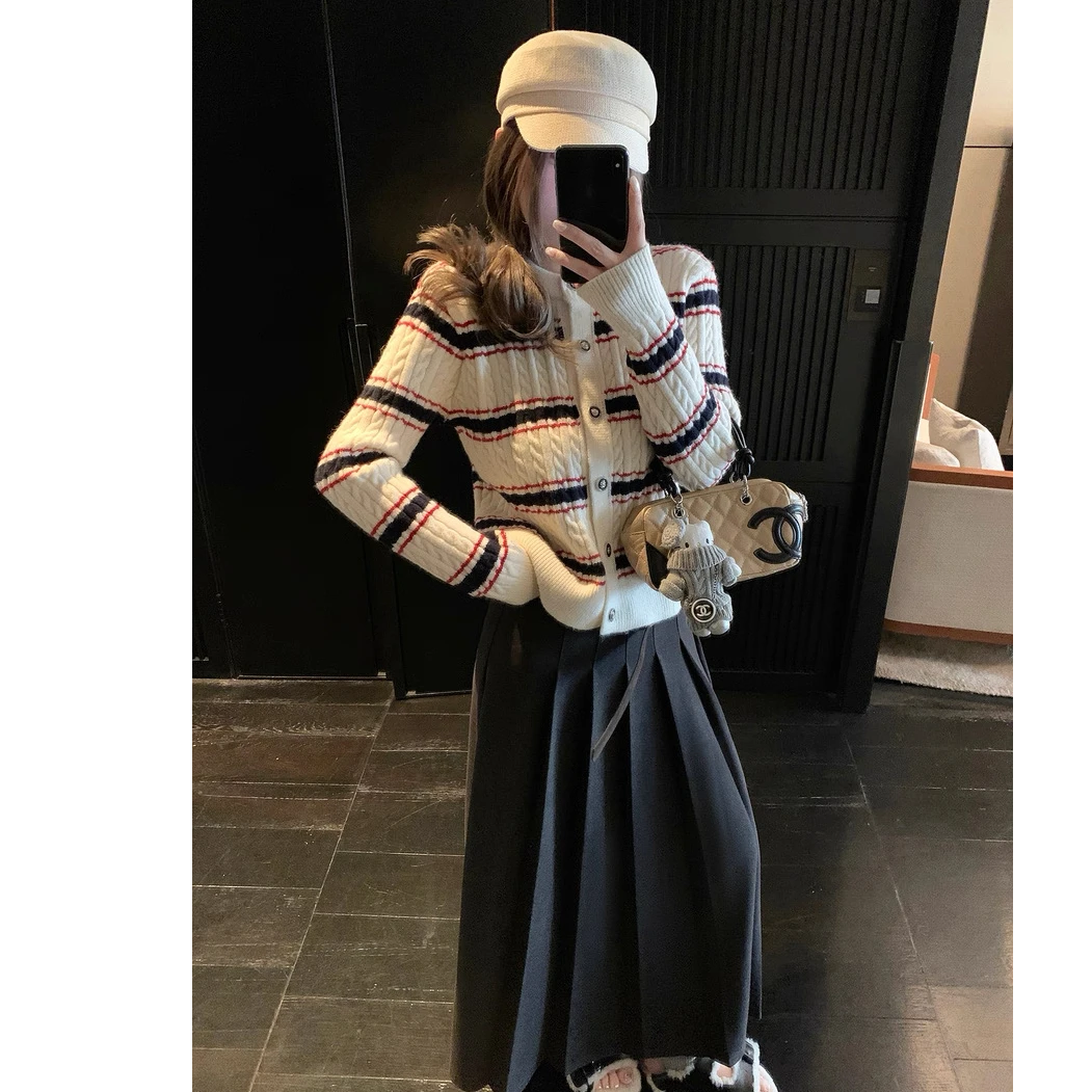 【新年限定色必入】条纹拼色高级百搭气质不易起球毛感巨好毛衣