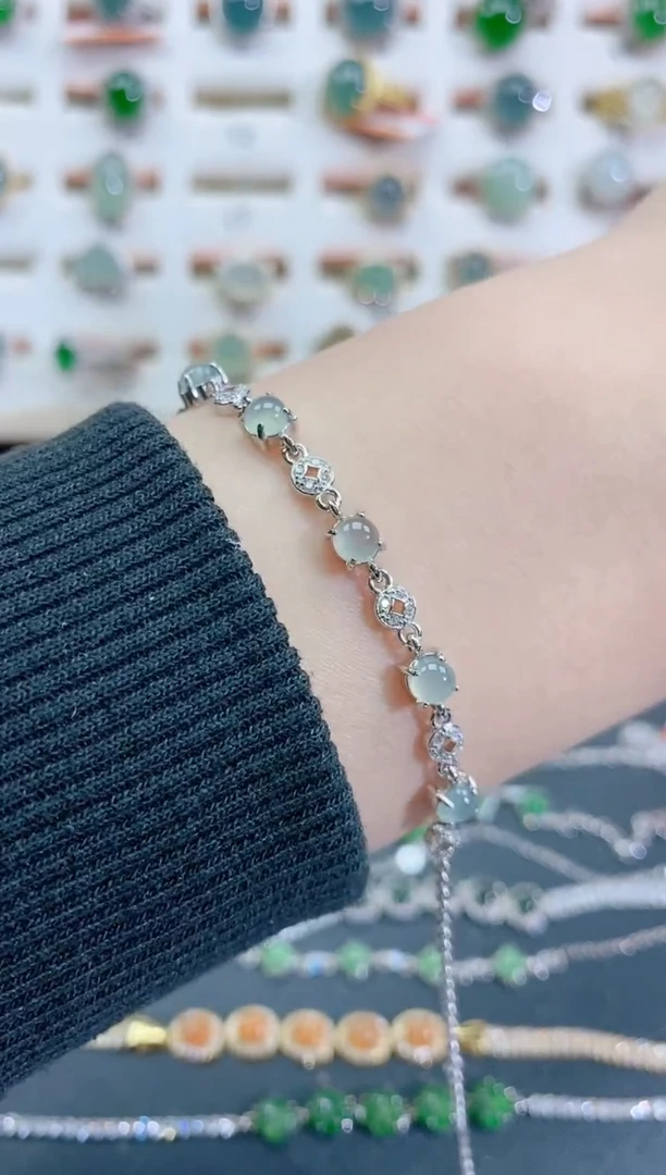 银S925镶嵌手链翡翠天然翡翠