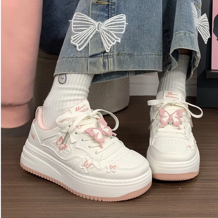 回力小白鞋女爆改可爱蝴蝶休闲板鞋女厚底增高配裙子原创学生百搭