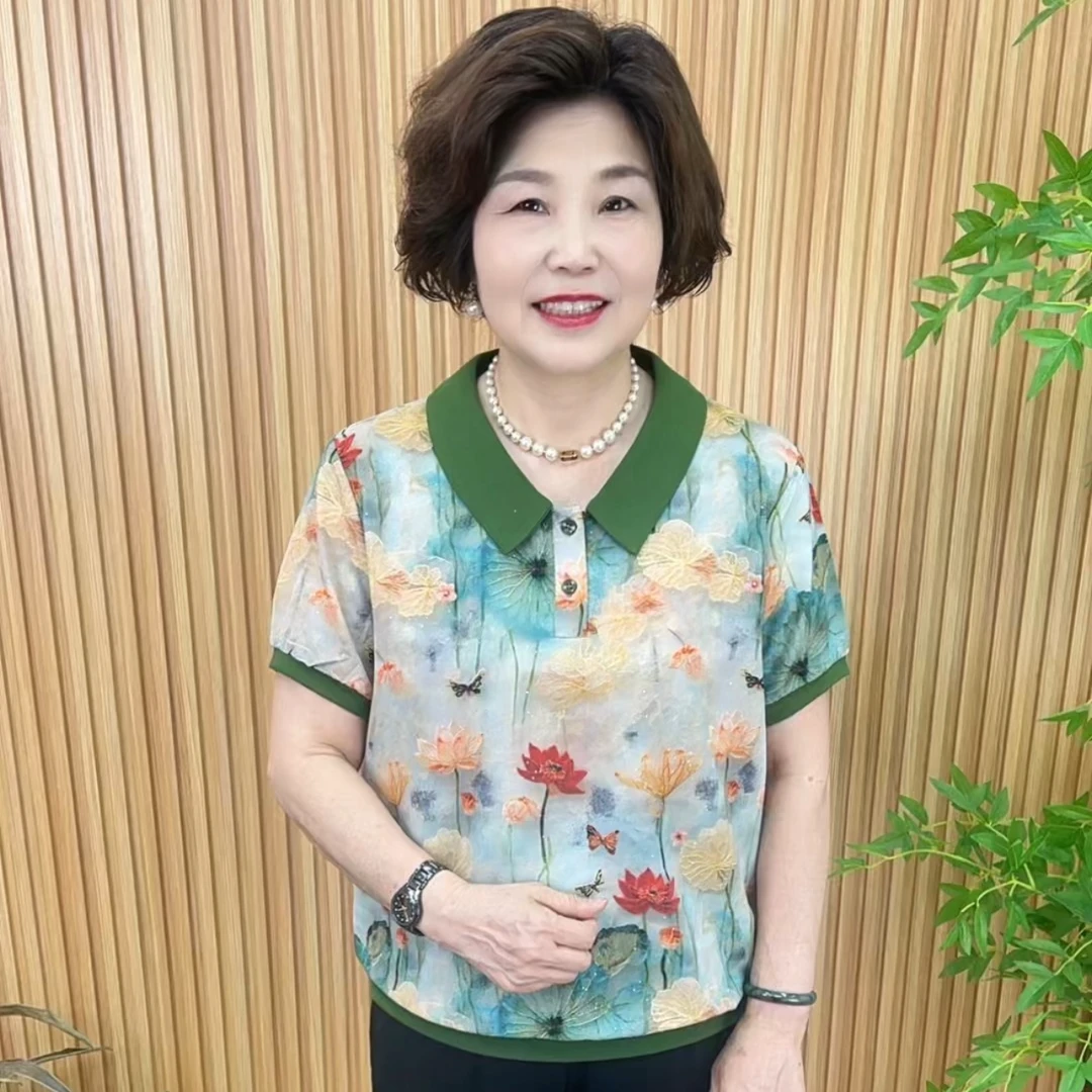 薄款宽松型高贵娃娃领中老年女装减龄衬衫显瘦女装休闲V5588-1