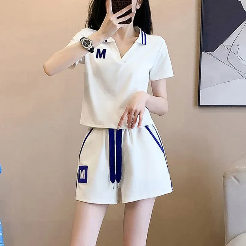 网红时尚跑步减龄运动套装女2025夏季新款洋气显瘦短袖短裤两件套