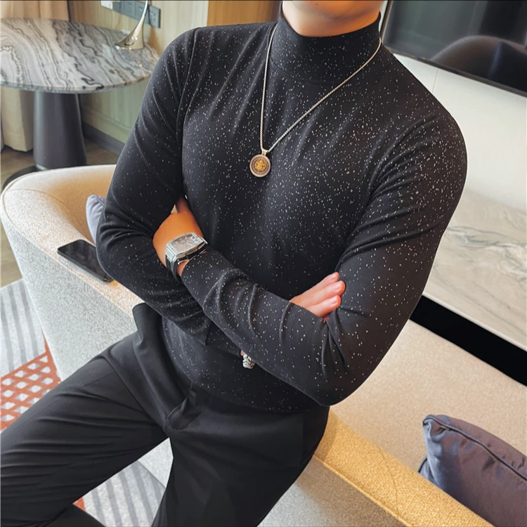 猎撒秋冬季男士半高领长袖打底衫紧身中领百搭韩版修身内搭T恤