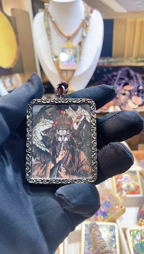 吊坠半手绘彩金西藏唐卡文玩唐卡-白鹤童子