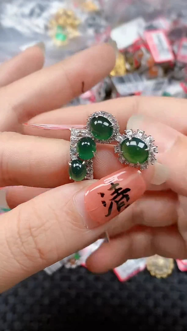 银S925镶嵌戒指翡翠天然A货缅甸翡翠