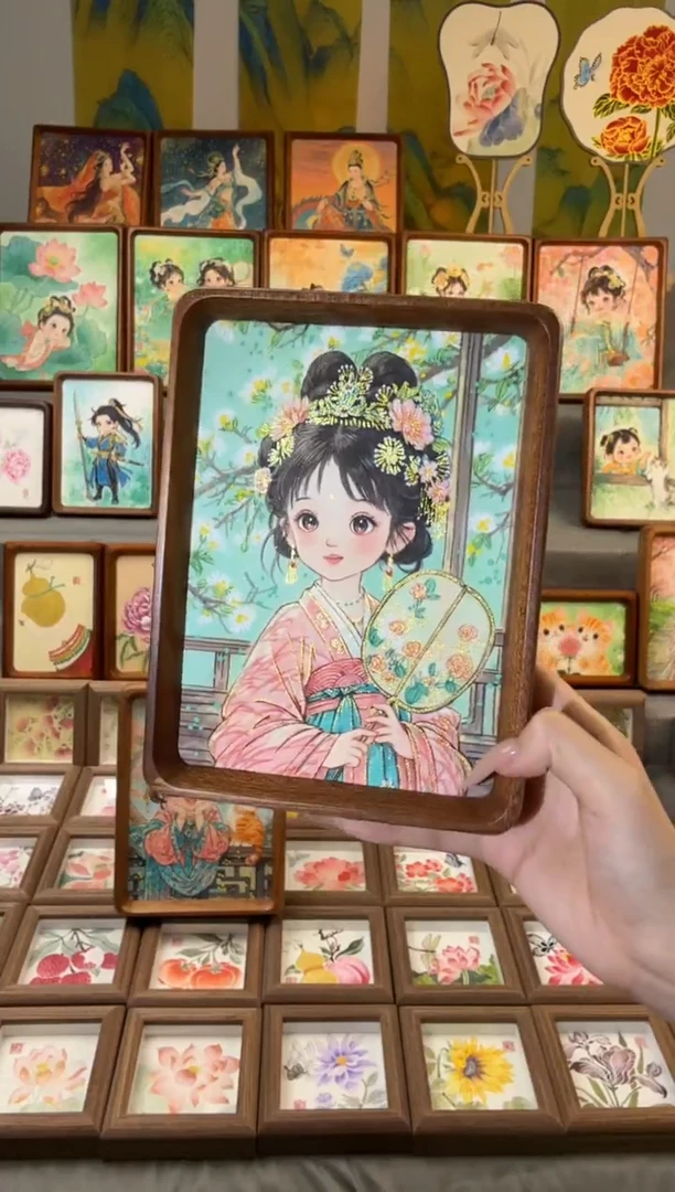 国画团扇女孩 手绘国画7寸