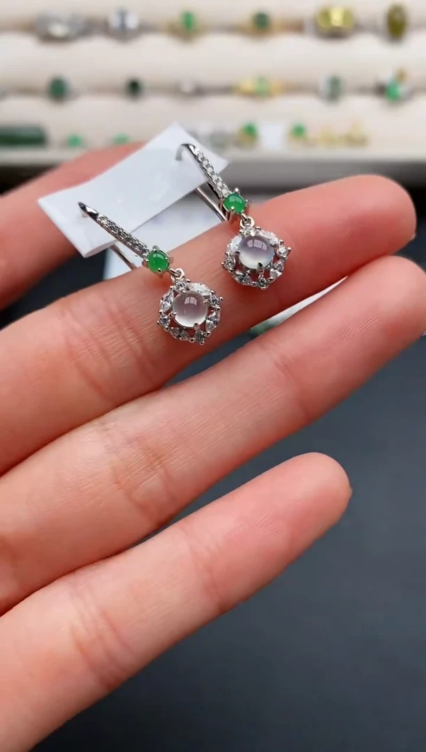 银S925镶嵌戒指翡翠缅甸天然A货翡翠11  5-8