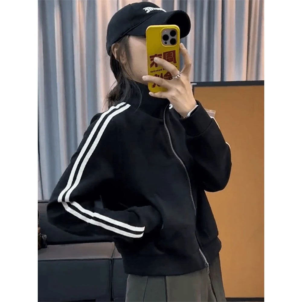 高含棉黑色ins运动棒球服外套女春季2025新款休闲时尚小个子卫衣