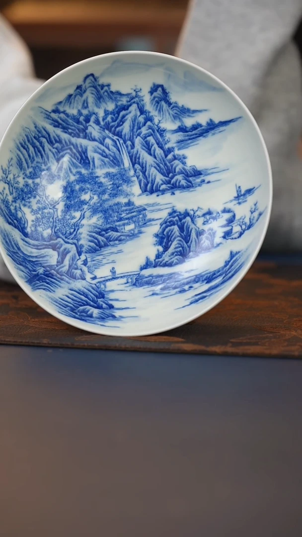 青花山水壶承 青花山水壶承