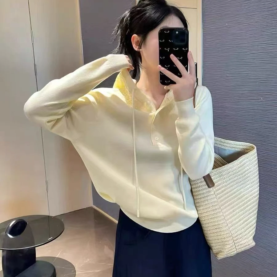 【例畔精选】2025春装新款套头蕾丝连帽气质减龄时尚针织衫S791#