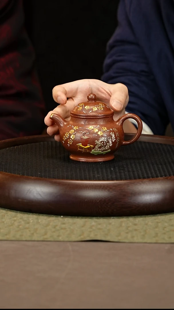 茶壶紫砂33 邵德华 大亨手磨金砂紫泥 包金潘壶230cc