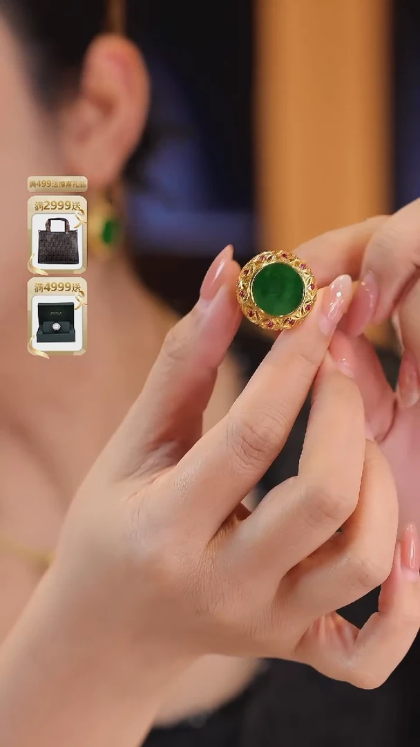 银S925镀金镶嵌戒指翡翠J2093