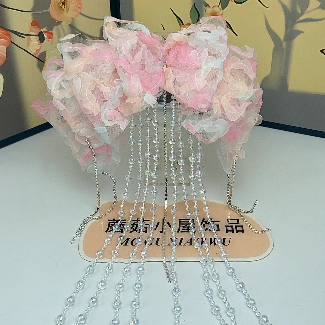 莫奈花园春日流苏碎花发夹仙气弹簧夹蝴蝶结云朵半扎发卡一字夹女
