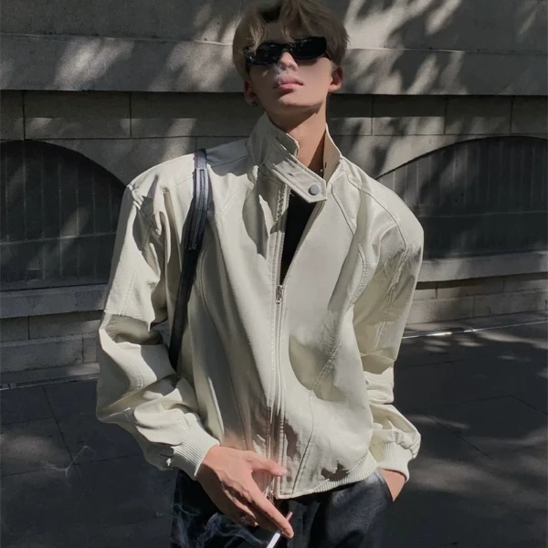 美式高街潮流剪裁拼接外套男秋季气质简约百搭休闲上衣