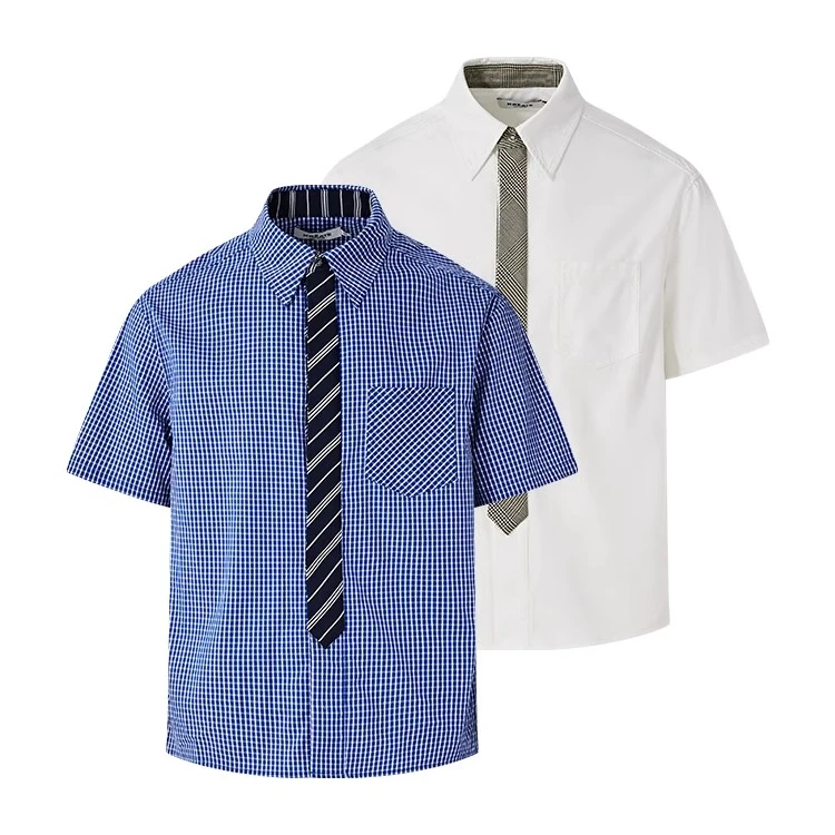 KREATE「黄金搭配」领带老钱风休闲通勤叠穿条纹千鸟格短袖白衬衫