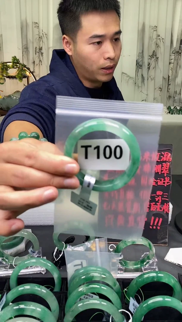 未镶嵌手镯石英质玉（非洲翠）54圈口T100