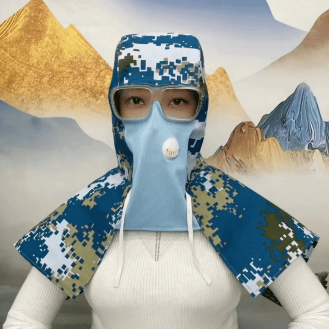 迷彩披风帽防尘劳保牛仔披肩帽防灰防工业粉尘打磨面罩透气耐磨