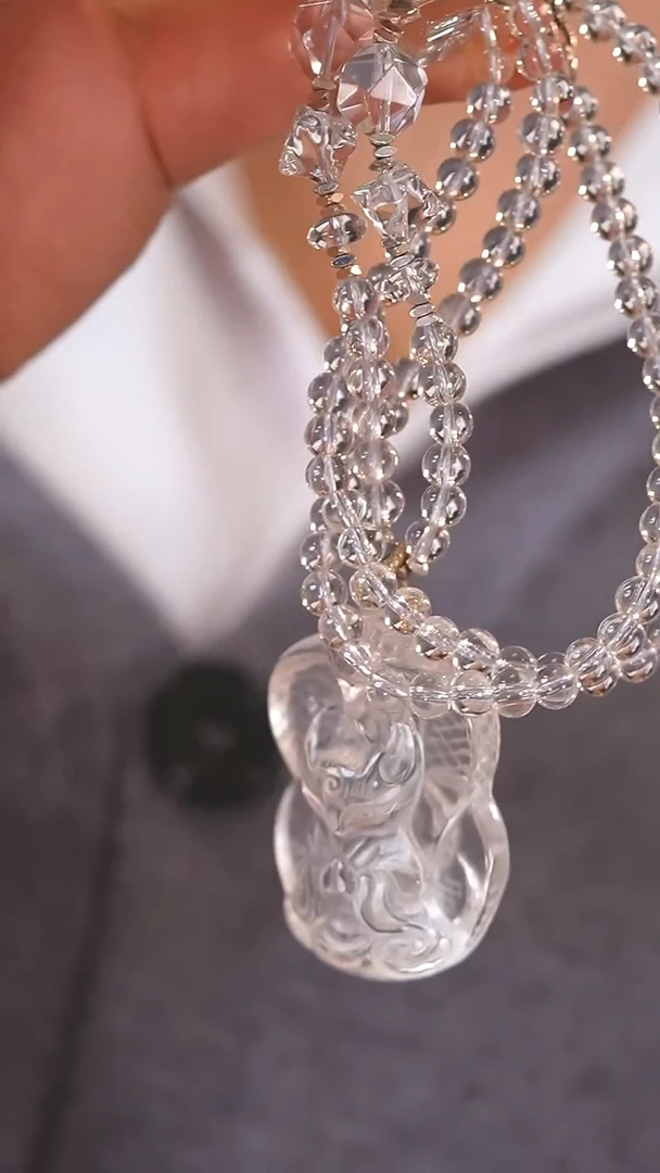 未镶嵌珠宝半成品水晶D928 精雕 地龙 狐狐 水晶 项链