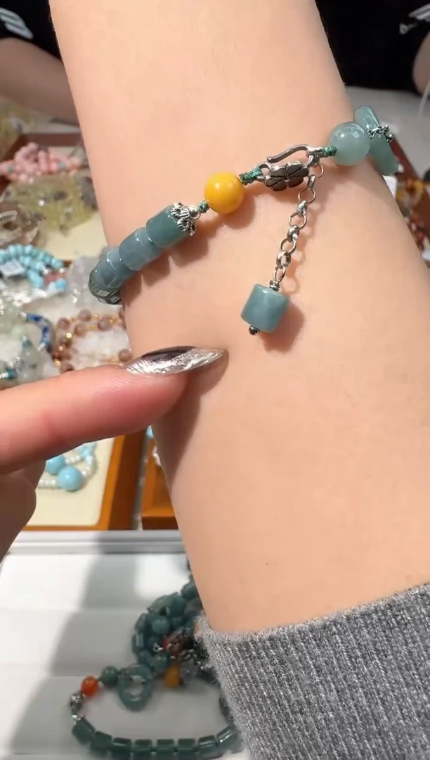 【闪购商品】翡翠手链银S925镶嵌D069翡翠桶珠平安扣设计款