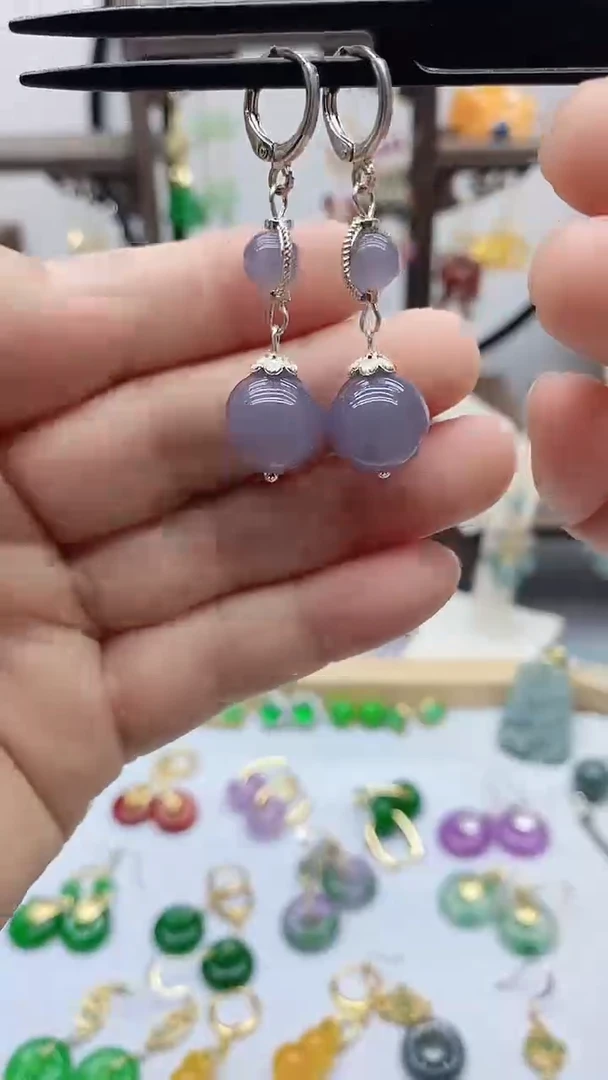 和田玉银S925镶嵌耳饰146