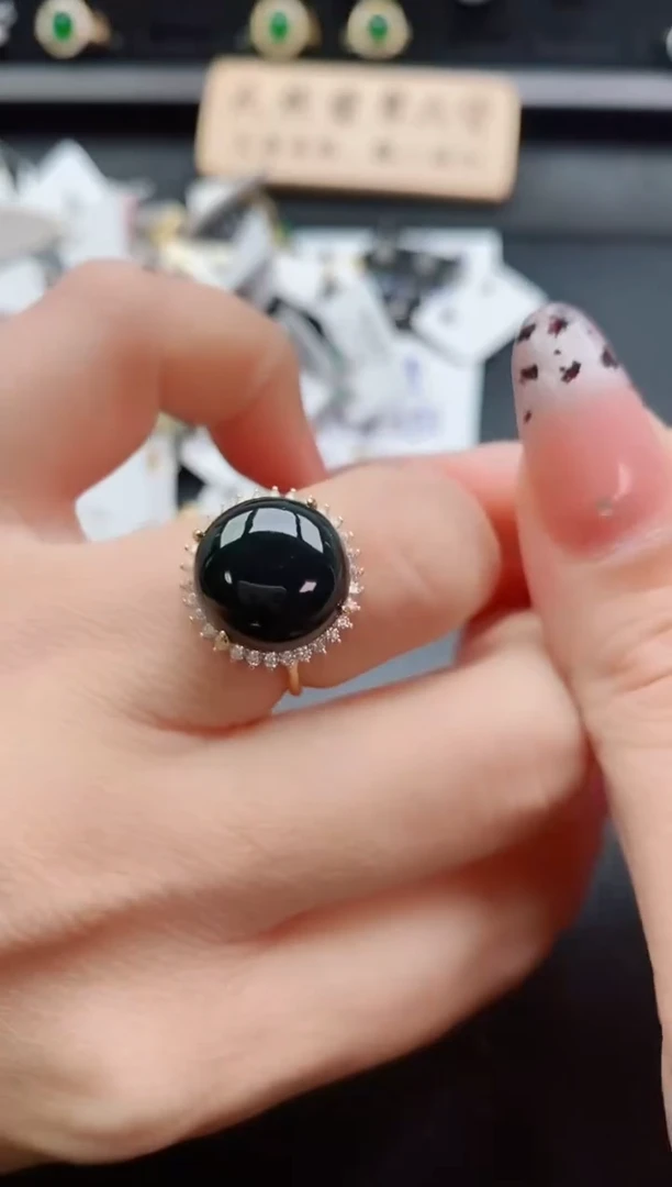 银S925镶嵌戒指翡翠1