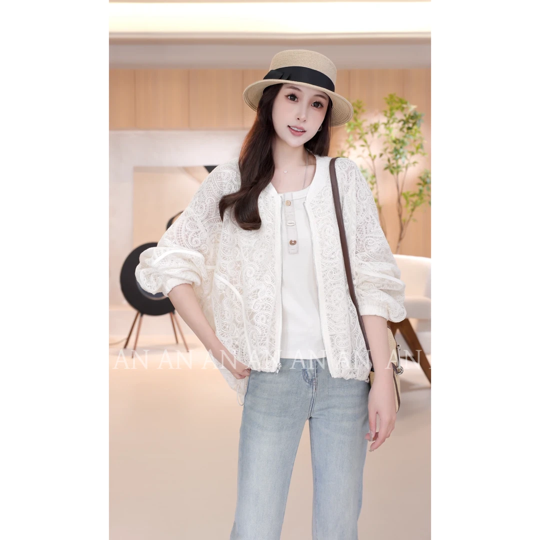 C02354春季新款气质宽松设计感别致重工蕾丝外套