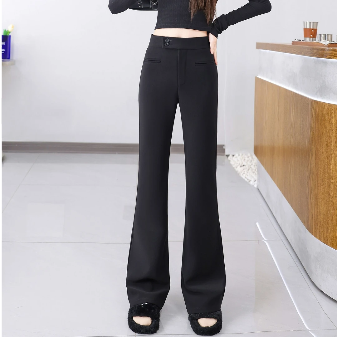 自8206春款高腰女神微喇裤黑色显瘦时尚百搭西装微喇裤