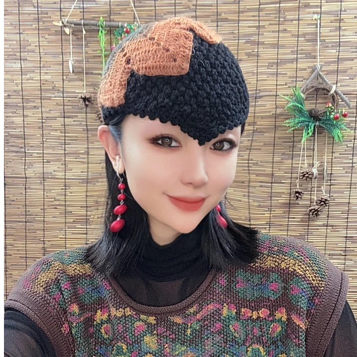 娜娜推荐款-纯手工钩织时尚百搭复古美人尖枫叶帽