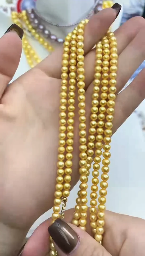 未镶嵌项链淡水珍珠黄色系4-5mm