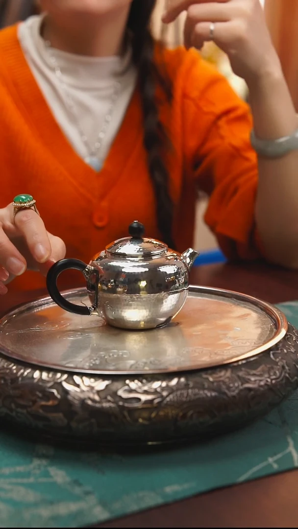 古悦足银999泡茶壶