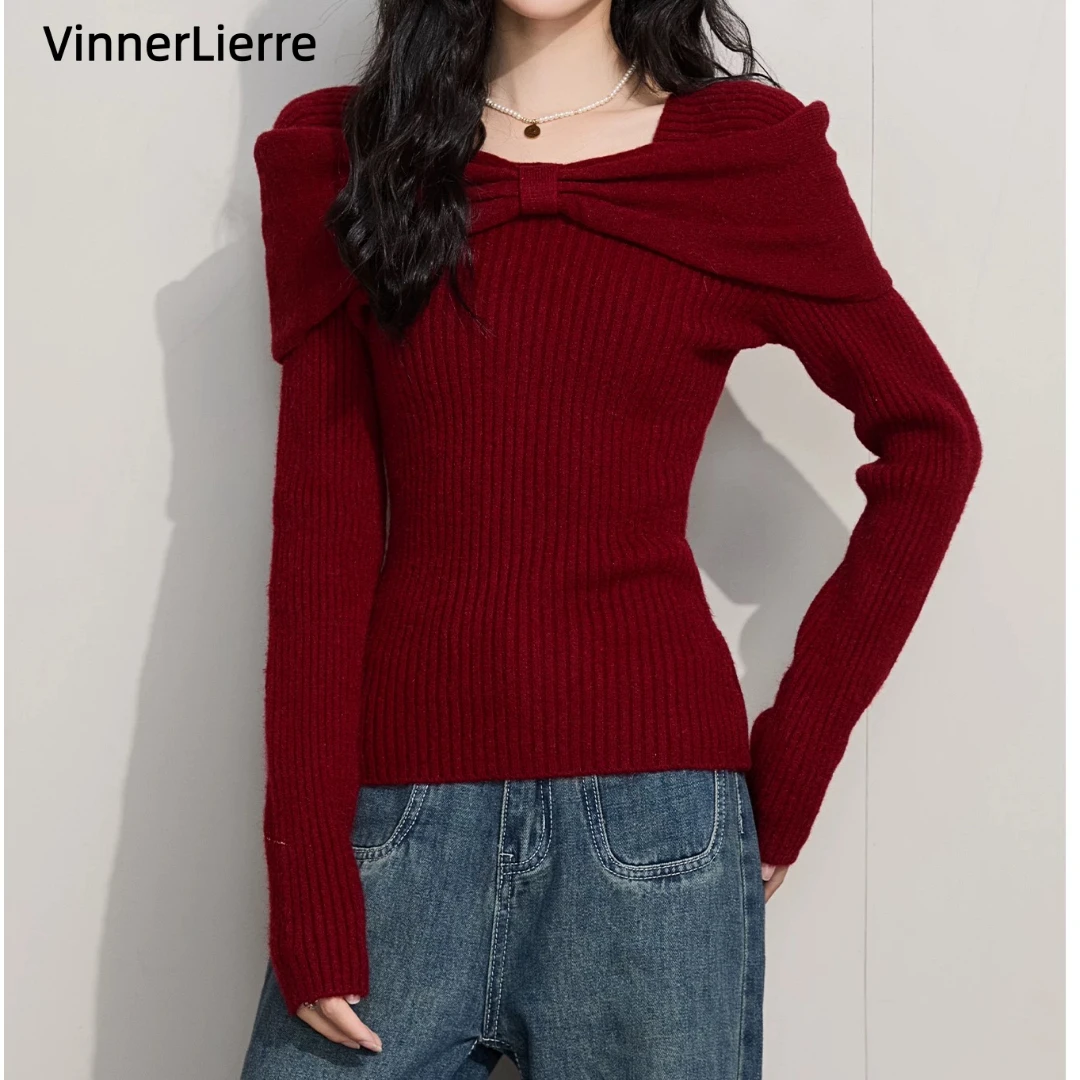 薇妮诺黑色针织上衣打底衫女气质显瘦毛衣秋冬时尚韩版针织长袖