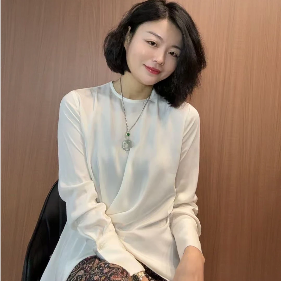 TANTAN 100醋酸双乔长袖时尚百搭圆领衬衫678