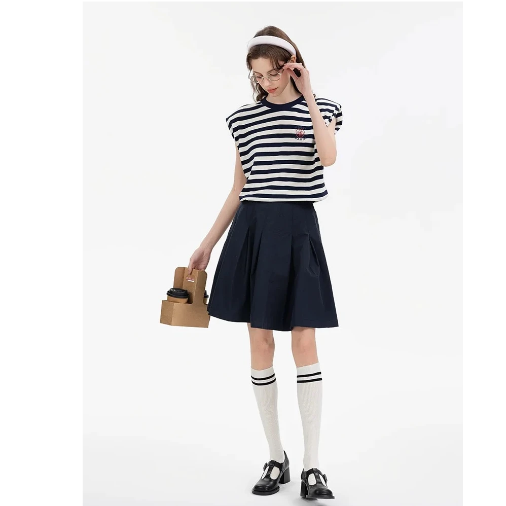 Mardi韩系25春夏新款简约时尚百搭中长裙优雅轻奢气质百褶半身裙