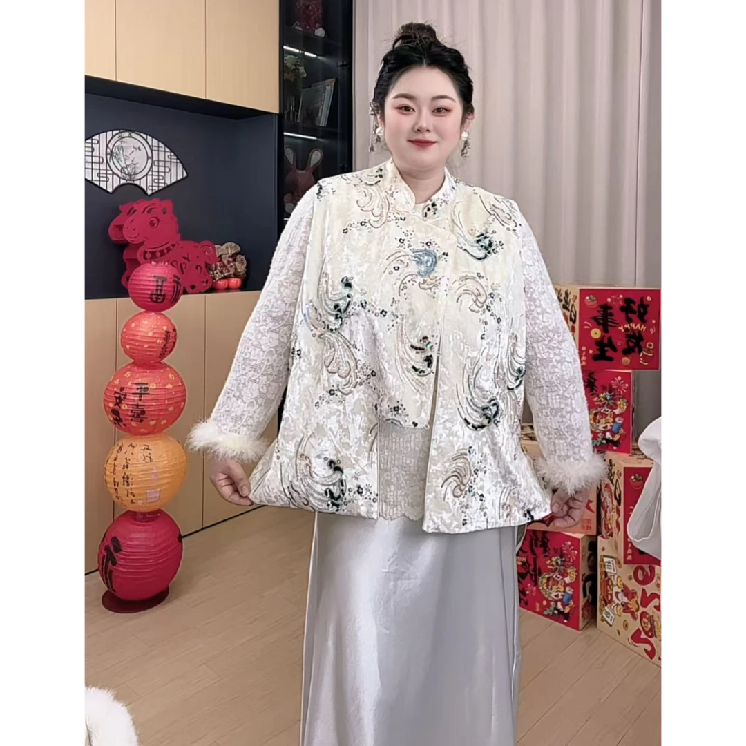 胖小旭【佩斯利花纹】大码新中式国风新款丝绒中国风立领刺绣马夹