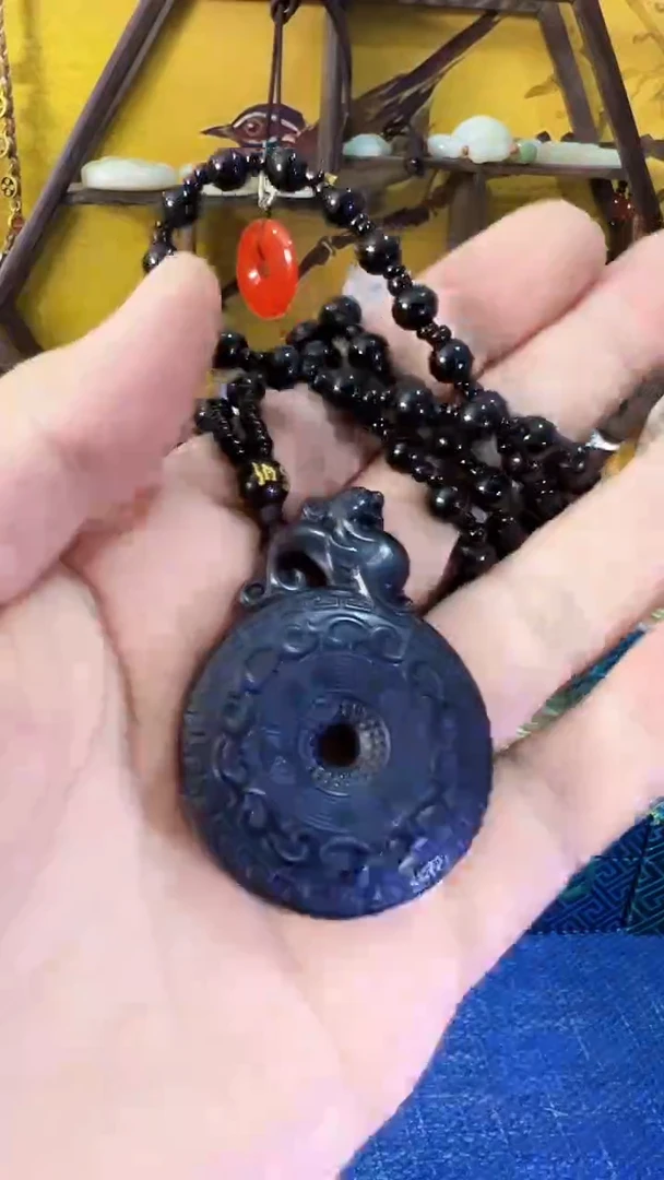 【闪购商品】和田玉（墨玉）挂件未镶嵌墨玉 貔貅平安扣 （飞铃文玩）