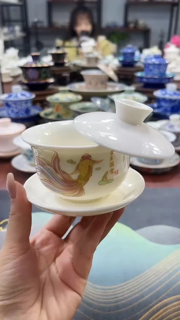 【闪购商品】小号元宝金玉满堂悬停盖碗+111