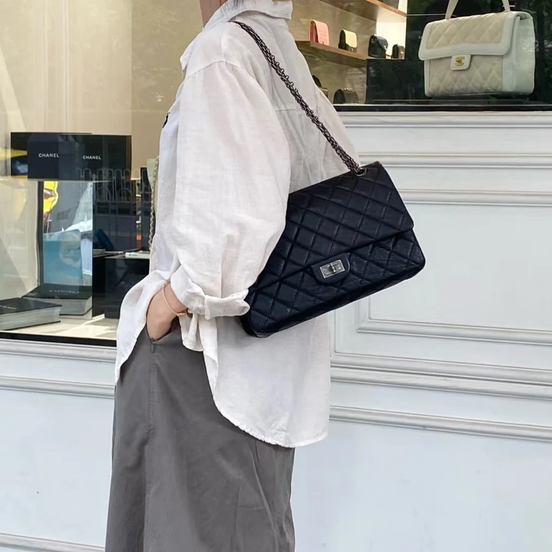 95新 Chanel/香奈儿 黑银中号28底 香奈儿/单肩包/sk 1158