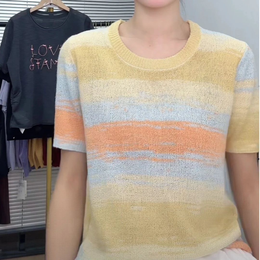 【英琪】#橘子汽水#特种纱亚麻云柔透气百搭舒适显瘦时尚优雅针织衫